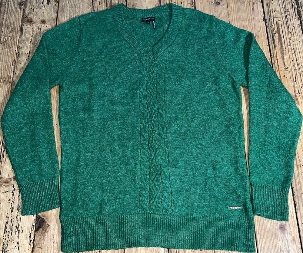 Tricotto Green Long Sleeve V Neck Knit Sweater Size L NWOT